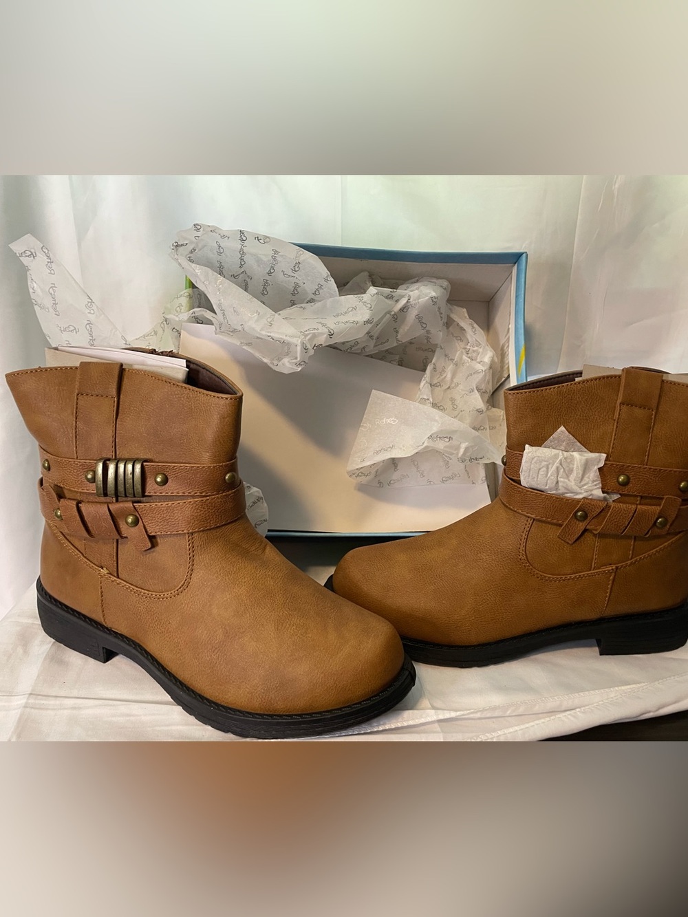 Brown Ankle Boots with Decorative Straps